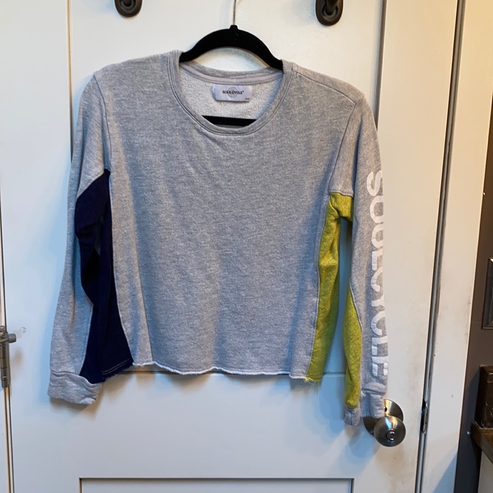 SoulCycle sweatshirt. Grey with black/yellow trim. Size S.
